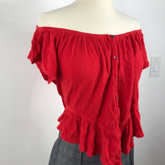 FREE PEOPLE Red Off the Shoulder Flowy Top - Picture 5 of 7